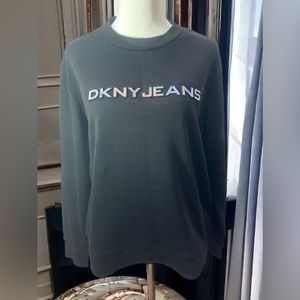 DKNY Black Embossed Iridescent Logo Crewneck Sweatshirt NWT Medium